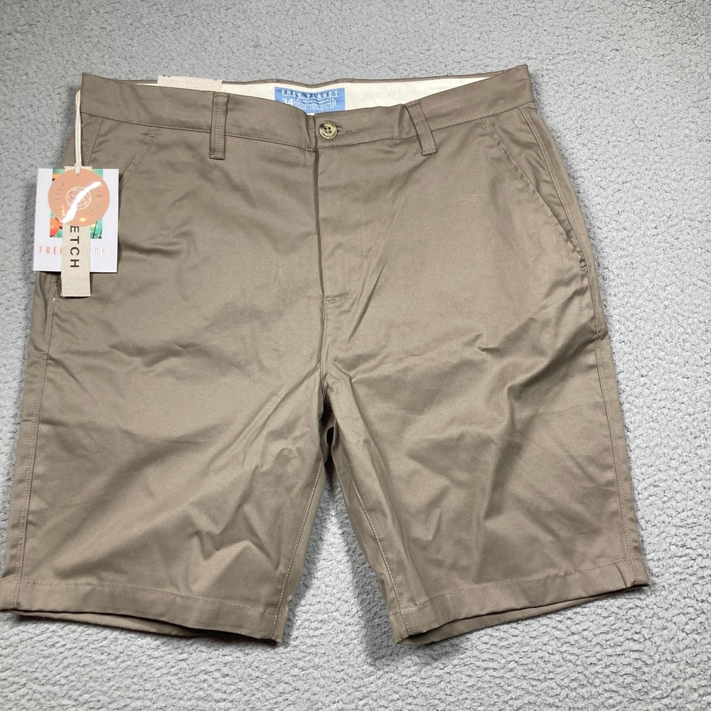 Free Planet Shorts Men's 34 Khaki 9 In. Inseam Chino Stretch Comfort NEW‎